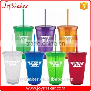 Food Grade Double Wall BPA Free Paper Insert Water Cup, AS Plastic Drink Water Cup With Straw thumbnail-2