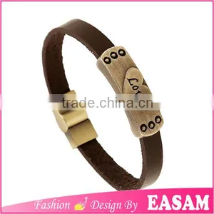 Alloy Cowhide Bracelet Love Heart Metal Plate Couple Magnetic Leather Bracelet thumbnail-1