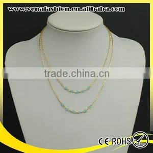 Blue Crystal Beads Simple Sexy Gold Plated Necklace thumbnail-2