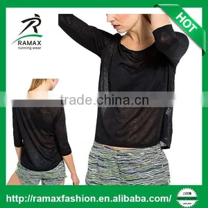 Ramax Custom Women Crew Neck 3/4 Sleeve Semi-sheer Running T Shirt thumbnail-1