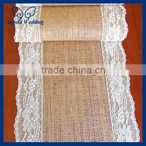 RU001C New Hot Beautiful Wedding Hessian Real Burlap and Lace Table Runners thumbnail-1