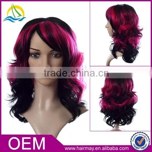 Cheap Red Sex Mixing Wig Ombre Synthetic Lace Front Hair Wig With Bangs thumbnail-1