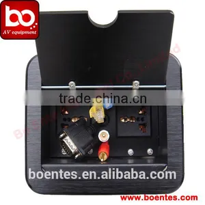 Manual Flip Up Tabletop Aluminum Brushed Cable Cubby Socket With VGA/RJ45/Audio/Video Extension Cables thumbnail-1