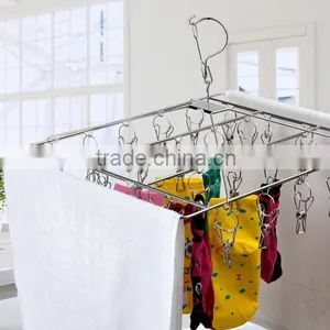 Clips Durable Fold Hanging Laundry Stainless Steel Clothes Drying Rack Hanger thumbnail-1