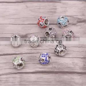 Drum Shape Crystal Metal Beads Dark Silver Plated Jewelry Big Hole European Bead Fit For Charms Bracelet thumbnail-2
