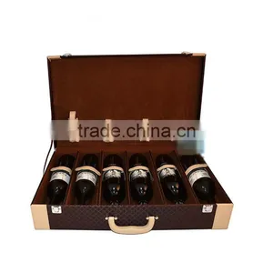 Chinese Factories Wholesale Custom High-grade PU Leather 6 Slot Wine Champagne Boxes, Brown Gift Box thumbnail-2