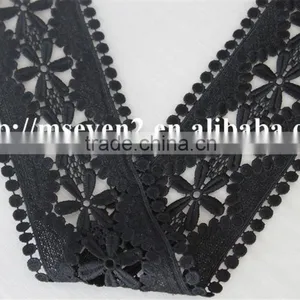 Fashion Design 9cm Black Flower Embroidery Water Soluble Lace for Garment thumbnail-3