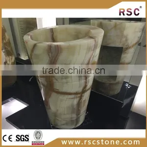 Green Onyx Round Unique Pedestal Sink thumbnail-1