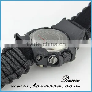 Multifunction Waterproof Survival Paracord Bracelet Watch With Compass Flint Fire Starter Scraper Whistle Gear thumbnail-3