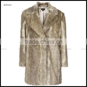 Brown Mid Length Faux Fur Coat With Oversized Collar Heavy Parka Jacket For Women thumbnail-5