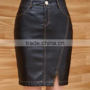 Design Cheapest Women Mini Wrap Skirts/PU Leather Skirt thumbnail-1