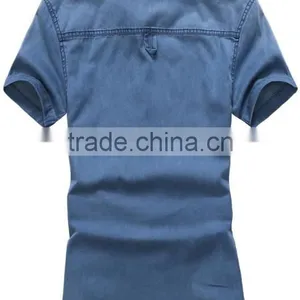 Men's Printed Denim Shirts Short Sleeve Denim Shirt For Men Washed Denim Casual Shirt thumbnail-2