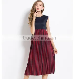Summer Colors Splicing Sleeveless Wrinkled Dress for Women thumbnail-1