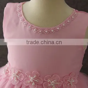 Summer Frock Designs Pictures Baby Girls One-piece Party Dresses Sleeveless Puffy Applique Pink Flower Shiny Performance Dress thumbnail-4