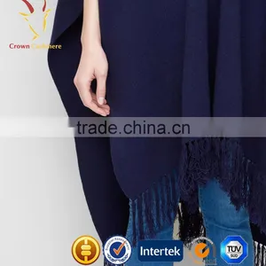 High Quality Cashmere 100% Merino Wool Poncho Shawl With Tassel thumbnail-4
