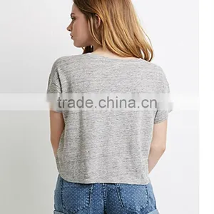 2015 Fashion Women Wear Short Sleeves Linen Tee Pure Color Round Neck Tee thumbnail-3