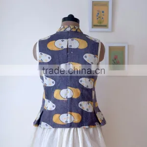 Vintage Kantha Vest in Yellow & Purple Floral Print ~ Small thumbnail-3