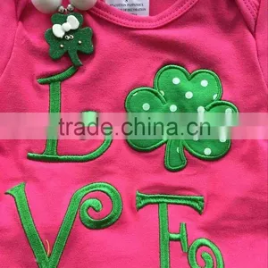 2016 New St.Patrick Day Baby Girls Infant Romper Hot Pink Green Ruffle Romper Kids Wear Hot Sell With Matching Headband Sets thumbnail-2