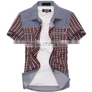 2014 New Model Casual Shirt for Men Plaid Short Sleeve Shirts thumbnail-1