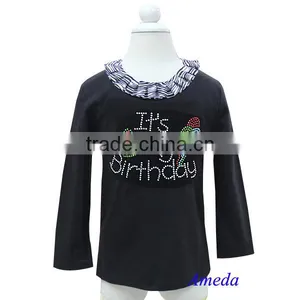 Zebra Collar Bling Rhinestone It's My Birthday Black Long Sleeves Top 1-7Y thumbnail-1