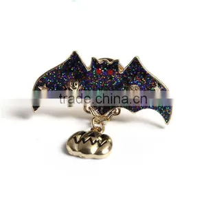 Tie Tac Lapel Pin Brooches Halloween Bat Animal Pumpkin Gold Plated Multicolor Glitter Pin Brooch thumbnail-1