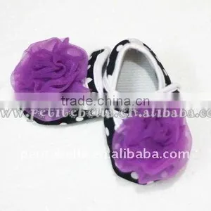 Baby Black White Polka Dots Crib Shoes With Dark Purple Rose MAS48 thumbnail-1