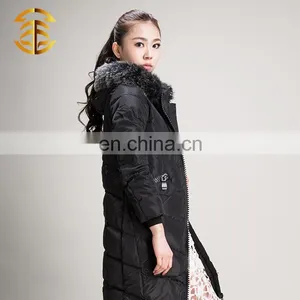 Factory Price Fashion Ladies Luxury Black Down Jacket With Fur Collar thumbnail-3