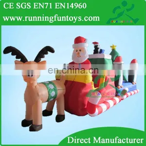 Inflatable Santa Claus In Reindeer Sleigh With Penguin And Tree Christmas Decorations thumbnail-1