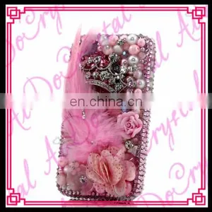 Aidocrystal Pink Girl's Rhinestone Cases Crown Crystal Bling Gliter Pearl Feather Phone Cases Cover thumbnail-1
