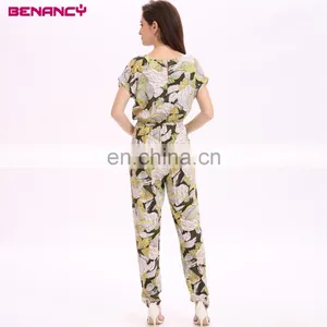 GuangZhou Supplier New High Fashion Boho Styles Leaf Print Viscose Jumpsuit for Elegant Women thumbnail-5