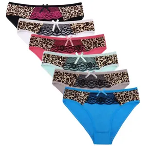 Yun Meng Ni Sexy Underwear Front Leopard Printed With Lace Briefs Soft Cottton Panties thumbnail-3