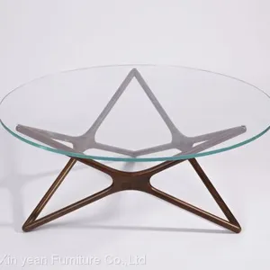 Mid Century Star-Crossed Round Tempered Glass Coffee Table thumbnail-2