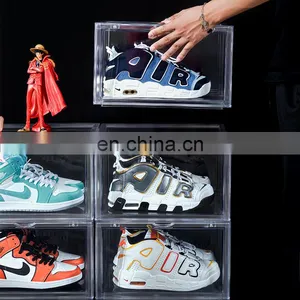 Wholesale Luxury Giant Storage Organizers Stackable Case Acrylic Fold Plastic Clear Display Drop Front Custom Sneaker Box thumbnail-5