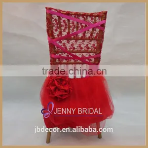 C133B Hot Pink Tulle Banquet Weeding Party Chair Cover thumbnail-1