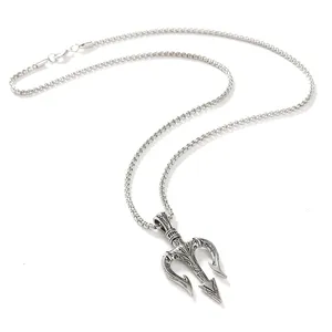 1pc Fashion Classic Trendy Nordic Viking Amulet Silver Color Poseidon Trident Pendant Necklace for Men Personality Hip-Hop Jewelry thumbnail-4