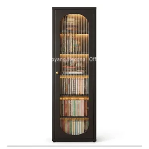 Steel Bookcase With Glass Door for Apartment — Space Saving Storage Cabinet With Tempered Glass Door thumbnail-1