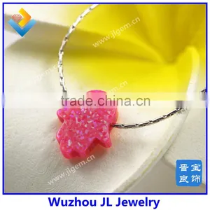Wholesale Price Synthetic Pink Opal Hamsa/Hand Opal 925 Sterling Silver Opal Hamsa Necklace thumbnail-4