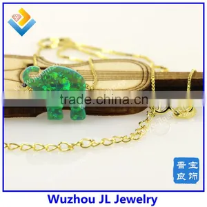 Fashion Synthetic OP11 Green Opal Elephant Pendant Sale Online Necklace thumbnail-4