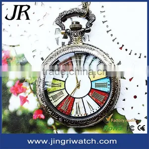 Antique Pocket Watch Necklace Colorful Big Face Watches Vintage Alloy Pocket Watch With Lid thumbnail-1