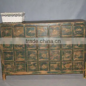 Chinese Antique Old Green Medicine Cabinet thumbnail-1