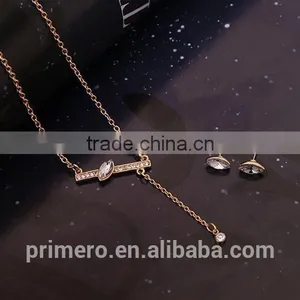 Wedding Women Gold Plated Lovely Charm Rectangle Earring Necklace Ring 3 Pcs Statement Jewelry Set thumbnail-5