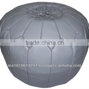 Grey Moroccan Leather Pouf Ottoman Footstool Pouffe Ottomans thumbnail-1