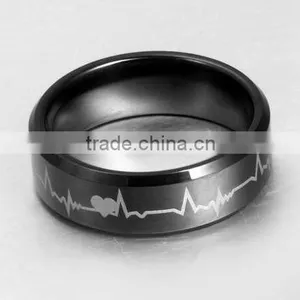 European Laser Men's Black Tungsten Rings Electrocardiogram thumbnail-6