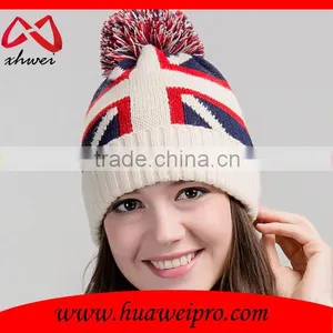 Wholesale Jacquard British National Flag Hat Knitting Beanie Hat Slouchy thumbnail-2
