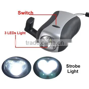 Plastic Rechargeable 3 LED Hand Crank Dynamo Flashlight thumbnail-4