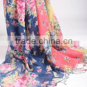 50% Linen 50% Cotton Printed Scarf thumbnail-1