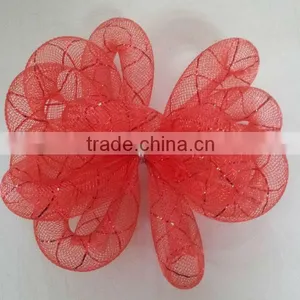 HOT SALE 6" Red Nylon Mesh Tubing Ribbon Bow thumbnail-1