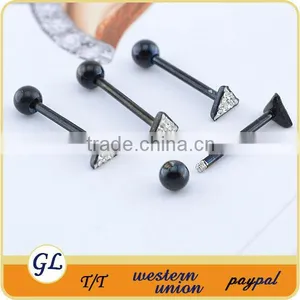 Tongue Rings Wholesale Black Triangle Design With White Crystal Hot Sell New Design Product thumbnail-1