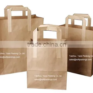 Fancy Design Flat Handle Kraft Paper Bag, Promotional Paper Carrier Bag, Pantone Color Printing Kraft Paper Shipping Bag thumbnail-1