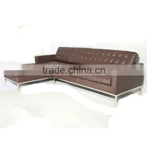 Living Room Furniture Florence Knoll Brown Leather Corner Sofa thumbnail-1